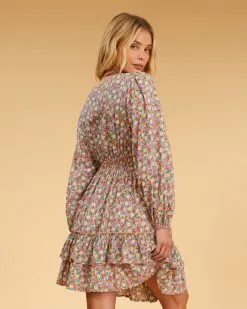 Billabong Salty Blonde Ditsy Dreamer Long Sleeve Mini Dress -Dresses Shop abjwd00491 billabongw mul bck1