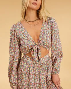 Billabong Salty Blonde Ditsy Dreamer Long Sleeve Mini Dress -Dresses Shop abjwd00491 billabongw mul dtl1