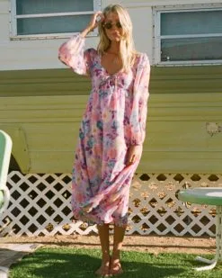 Billabong Salty Blonde Paradise Love Long Sleeve Midi Dress